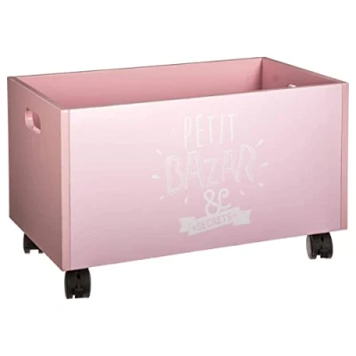 Image of Atmosphera Wooden Storage Chest with Wheels for Children Pink and White