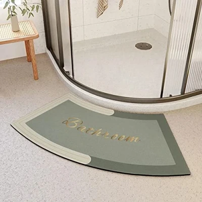 Image of MOTT 50 Fast Drying Corner Shower Mat,Non Slip Curved Bath Mat for Circular Shower,Soft Absorbent,Sector Carpet Bathroom,Comfotable Footmat/Pad, Green, 40*60cm