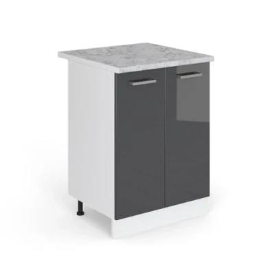 Image of Vicco Kitchen base cabinet Raul, Anthracite high gloss/White, 60 cm, WT Marble