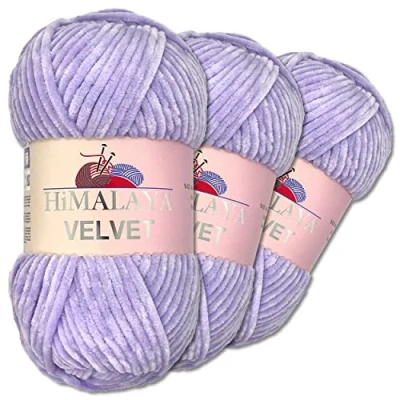 Image of Wohnkult Himalaya 3 x 100 g Velvet Dolphin Wool, 40 Colours to Choose From, Chenille Knitting Yarn, Fleece Shiny Accessory, Clothing, Blankets (90005 Lilac)
