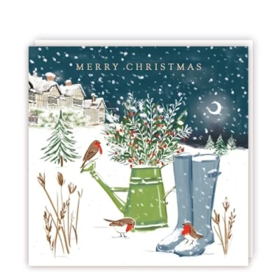 Image of British Heart Foundation Charity Christmas Cards Pack of 5 Robins in a Snowy Garden Artistic Festive Design Made the UK Eco Friendly