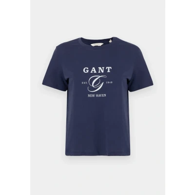 Image of GANT REG Graphic Print Tshirt, Women&#039;s, Size: Small, Evening blue