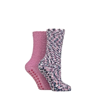 Image of SockShop Ladies Colourful and Warm Cosy Slipper Socks with Anti Slip Grips Gift Idea 2 Pairs (Smokey Pink, uk_footwear_size_system, adult, women, numeric_range, medium, numeric_4, numeric_8)