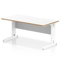 Image of Oslo 1600 x 800mm Scalloped Edge Straight Office Desk White Top Natural Wood Cable Managed Leg