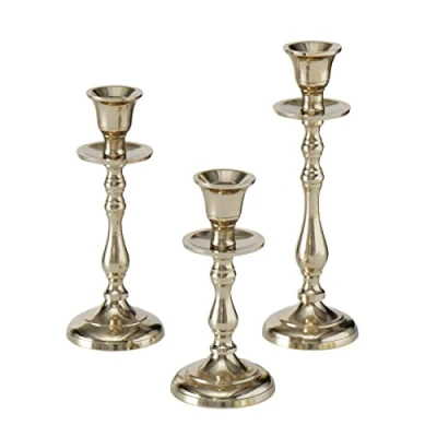 Image of Boltze Vicco 2013367 3 Piece Candle Holder Metal Decorative Dining Table/Chest of Drawers Elegant Design without Candles Gold