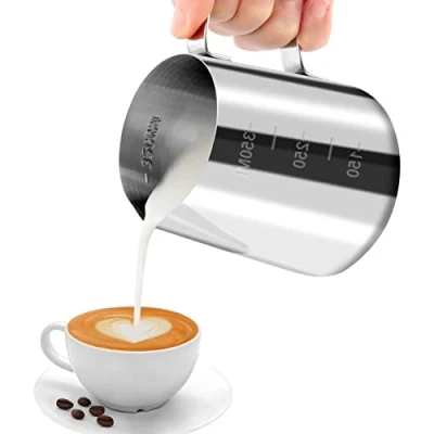 Image of JOPHEK Milk Jug, 350ml Frother Jug for Coffee Machine, 304 Stainless Steel Metal Frothing Milk, Pitcher Latte, Espresso, Cafetiere