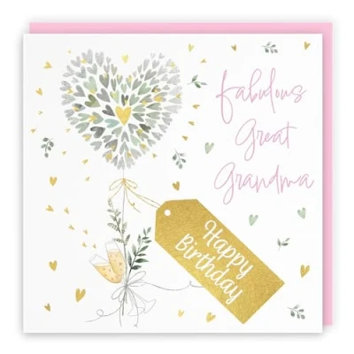 Image of Hunts England Great Grandma Contemporary Hearts Pretty Birthday Card Luxury Gold Foil Milo&#039;s Gallery Champagne, Female Fabulous For Pink Envelope