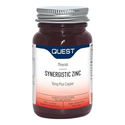 Image of Quest Synergistic Zinc 15mg (30 Tablets) &amp; Copper Supplement for Immune Support, Fertility, Hair Care, Nail Care Skin Care. High Strength Minerals with Optimum Absorption Utilisation