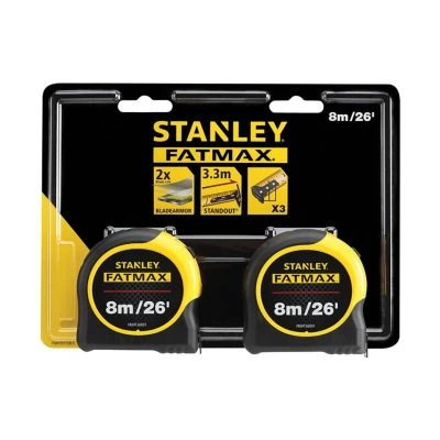 Image of Stanley Tools FatMax Classic Tape Twin Pack 8m/26ft (Width 32mm), Yellow, STA581558