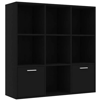 Image of vidaXL Book Cabinet Freestanding Engineered Wood Bookshelf in Black with 9 Spacious Compartments Perfect for Living Room and Office