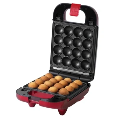 Image of Giles &amp; Posner EK4943G 3 In 1 Compact Mini Treat Maker Make Delicious Doughnuts, Cake Pops Waffles, Party Waffle Maker, Easy Clean Non Stick Removable Plates, Cool Touch, 650W, Red