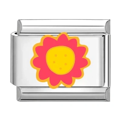 Image of Quiges 9mm Italian Style Charm Link Module Stainless Steel Pink Flower for Bracelets