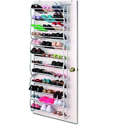 Image of Home Beauty 12 Tier 36 Pair Space Saving Shoe Rack (Grey), Over Door Hanging Storage the Non Slip Organizer
