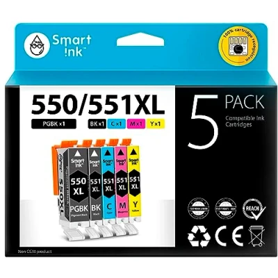 Image of Smart Ink Compatible Cartridge Replacement for Canon PGI 550 XL 550XL CLI 551XL 551 (PGBK &amp; BK/C/M/Y 5 combo pack) to use with PIXMA MG5450 MG5550 MG5650 MG6650 MX725 MG6450 iP7250 iX6850 MX925