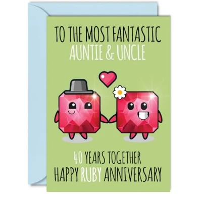 Image of Cute Ruby Anniversary Card for Auntie &amp; Uncle 40 Years Together Happy 40th Wedding Cards Aunt, A5 Greeting Fortieth Anniversaries