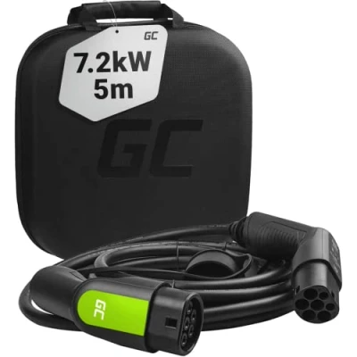 Image of Green Cell GC Type 2 Charging Cable for EV Electric Cars PHEV 7.2kW 32A 5 Meter to 1 Phase Compatible with i3, ID.3, ID.4, e Golf, Up!, Leaf, Tron, 208, Kuga PHEV, 500e
