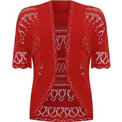 Image of WearAll Womens Plus Size Crochet Knitted Short Sleeve Ladies Open Cardigan Top Red 18 20