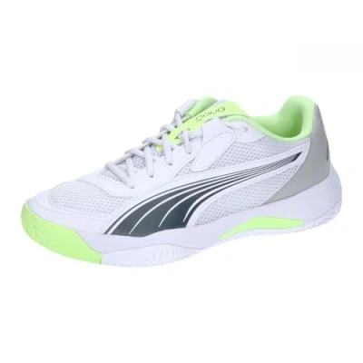 Image of Puma NOVA Court Unisex Neutral running shoes, Size: 7.5, White/luminous blue/fizzy apple/shadow gray Imitation leather/ textile