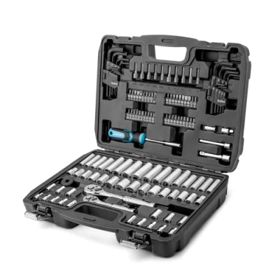 Image of DURATECH 121 Piece Mechanics Tool Set, 1/4&quot; and 3/8&quot; Drive Socket Cr V Metric Imperial Sockets, 72 Tooth Quick Release Ratchet, 40 in 1 Magnetic Screwdriver Hex Keys with Carring Box