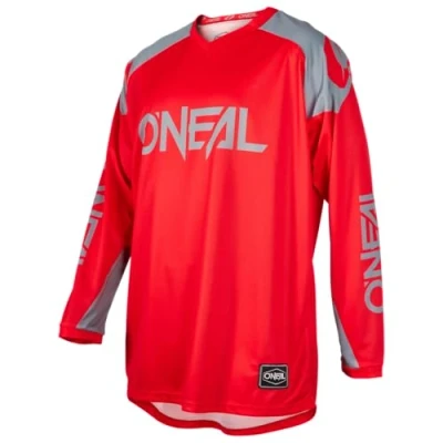Image of O&#039;Neal Motorcycle Jersey Enduro Motocross Breathable Fabric, Maximum Freedom of Movement, Extended Back Matrix Ridewear Adult Red Grey Size XL