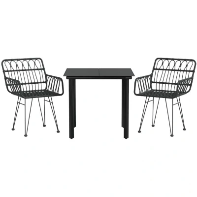 Image of vidaXL 3 Piece Garden Dining Set Black Poly Rattan