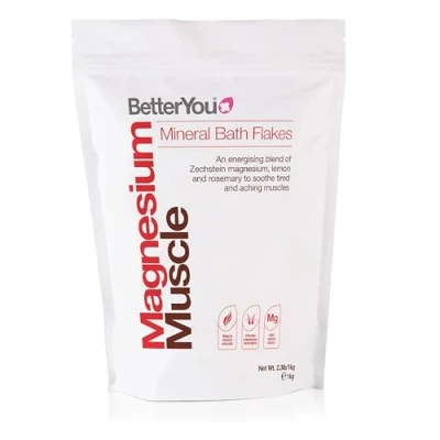 Image of BetterYou Magnesium Muscle Mineral Bath Flakes, Natural Source Chloride Flakes to Sooth Aching Muscles, Sports Recovery Salts, Vegan &amp; Palm Oil Free, 1kg