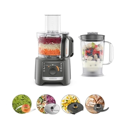 Image of Kenwood MultiPro Compact FDP31.170GY, Food Processor with Blending Blade, Kneading Function, and Slicing Disc, 1.2L Blender, 2 Speeds + Pulse, 2.1L Bowl, 800W, Grey