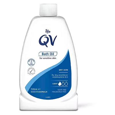 Image of QV Bath Oil (500 ml) Moisturising Soak for Sensitive Skin, Relief from Dry Itchy Gentle pH Balanced Formula, Fragrance Free, Soap Non Greasy, Noncomedogenic