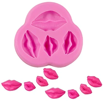 Image of 3D Fondant Candy Silicone Mold Homemade Cartoon Cake Kiss Lips Shape 4 Cavity Chocolate Biscuit Baking Pans Soap Making Trays Tool for DIY Wax Melt Moulds Party Wedding Decoration