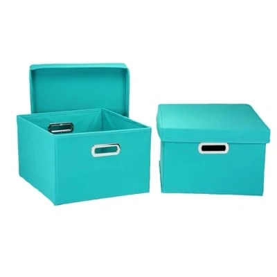 Image of Household Essentials Fabric Storage Boxes with Lids and Handles, Aqua