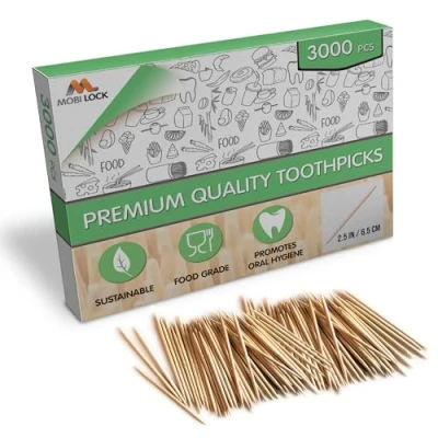 Image of 3000 Pieces Premium Bamboo Wooden Toothpicks for Personal Hygiene, Disposable Appetizer Skewers, Cocktail Sticks or Arts &amp; Crafts by Mobi Lock