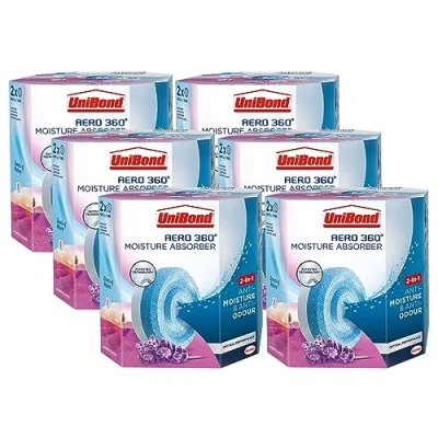 Image of Unibond AERO 360 Moisture Absorber Lavender Garden Refill Tab, aromatherapy, ultra absorbent and odour neutralising, Dehumidifier, Condensation Absorbers, Twin Pack (12 x 450g)