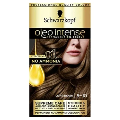 Image of Schwarzkopf Oleo Intense Permanent Brown Hair Dye, Oil Enriched, Ammonia Free, Up to 100 Percent Grey Coverage, Light 5 10