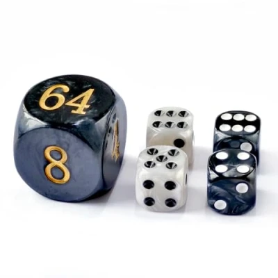 Image of 5pcs set 30MM Backgammon Pearl Dice (1 3/16&quot;) Large Doubling Cube Plus 4pcs 16MM (Black/White Marbleized)