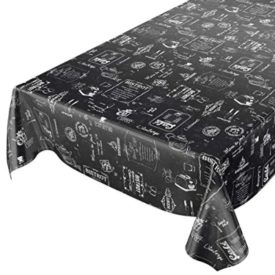 Image of Oil Cloth Round Tablecloth Waxed Washable Modern Retro Cafe, Wax Cloth, black, 100 x 140cm