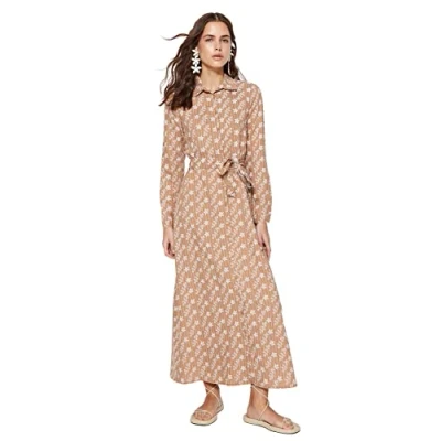 Image of Dress Brown Shirt Dress,Camel,S