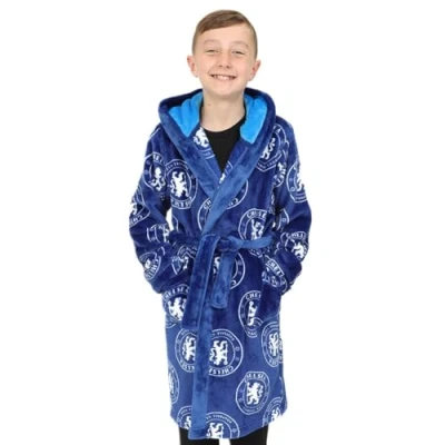 Image of Chelsea Boys Official F.C. Dressing Gown Fleece Hooded Kids Robe (13 14 Years)