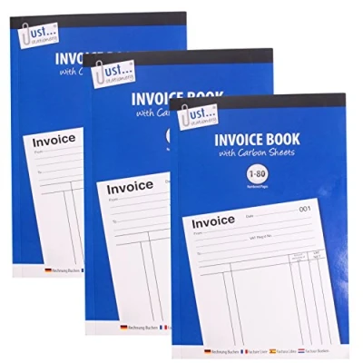 Image of 3X Duplicate A5 Invoice Books with Carbon Copy Papers Numbered Pages 1 80