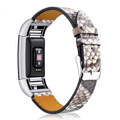 Image of AISPORTS Compatible with Fitbit Charge 2 Strap for Women Men, Leather Soft Breathable Sport Wristband Metal Buckle Bracelet Replacement Fitness Tracker