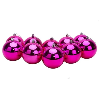 Image of Toyland® 10 Extra Large 100mm Colour Christmas Baubles Tree Decorations (Hot Pink)