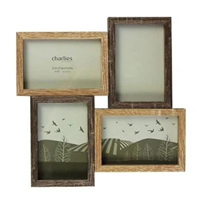 Image of Charlies Wooden Effect Photo Collage Picture Poster Frame 4 Frames