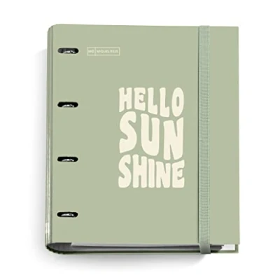 Image of Miquelrius Message Binder, Binder with 4 Rings + Refill 100 Sheets of 90 g/m², A4 5 mm Grid, Dividers and Envelopes, Elastic Closure, Sage Green