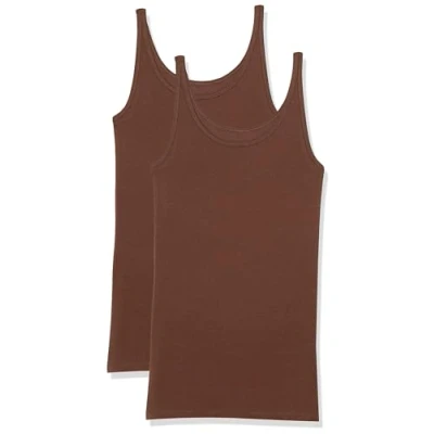 Image of Amazon Essentials Women&#039;s Slim Fit Thin Strap Tank Top, Pack of 2, Deep Brown, L