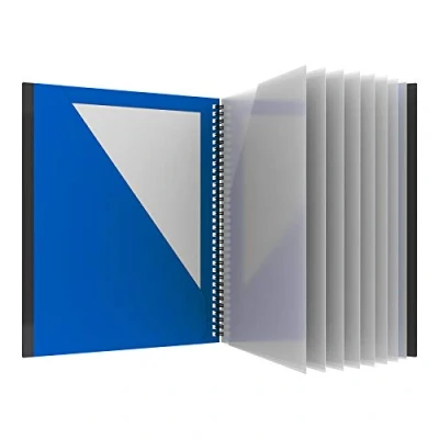 Image of Oxford 10 Pocket Folder, Plastic Spiral Portfolio, Folder for School and Office, Multi Paper Organizer, Anti Tear Edges, 8 Clear Pockets, 2 Diagonal Interior Letter Size, Blue (89331)