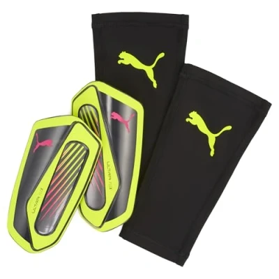 Image of Puma Ultra FLEX Sleeve Unisex Shin pads, Size: Small, Yellow alert/aged silver