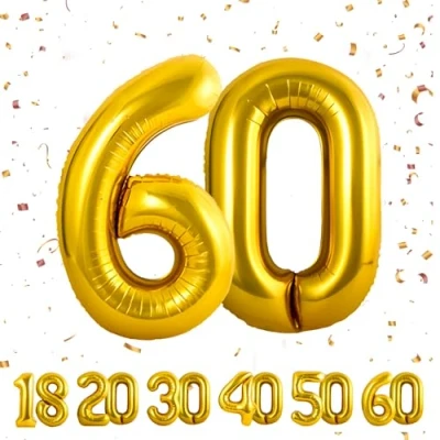 Image of Number Balloons 60,Gold 60 for Birhtday Party Decoration,40 Inch Giant Helium Foil Women Men 60th Birthday Decor Anniversary Decorations Supplies