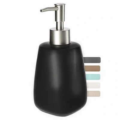 Image of KADAX Soap Dispenser, Ceramic Hand Container with Plastic Pump for Bathroom, Refillable Matte Bottle Liquid and Lotion (Black, 400 ml)