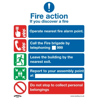 Image of Worksafe Safe Conditions Safety Sign Fire Action Without Lift Self Adhesive Vinyl