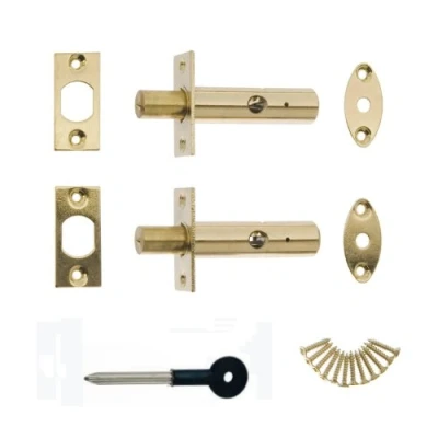 Image of Door Security Rack Bolts with Key Brass Twin Pack