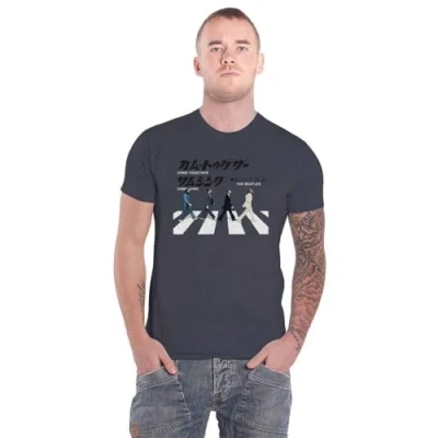 Image of The Beatles T Shirt Abbey Road Japanese Logo Official Mens Heather Grey M